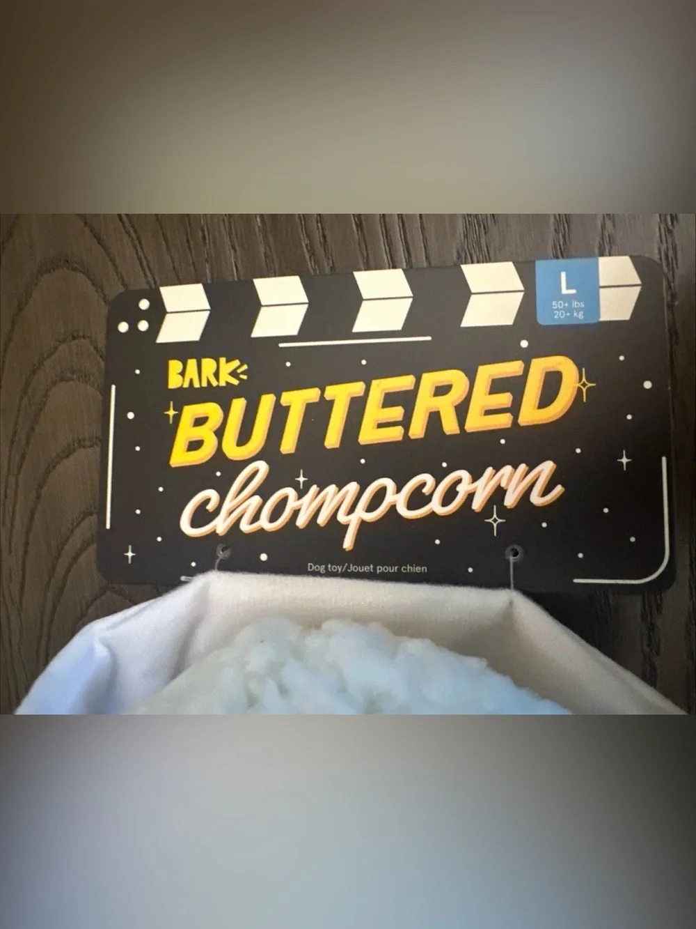 Bark Box Buttered Chompcorn Popcorn Bucket Movies Plush 2 Piece Large Dog Toy